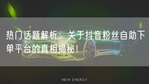 热门话题解析：关于抖音粉丝自助下单平台的真相揭秘！