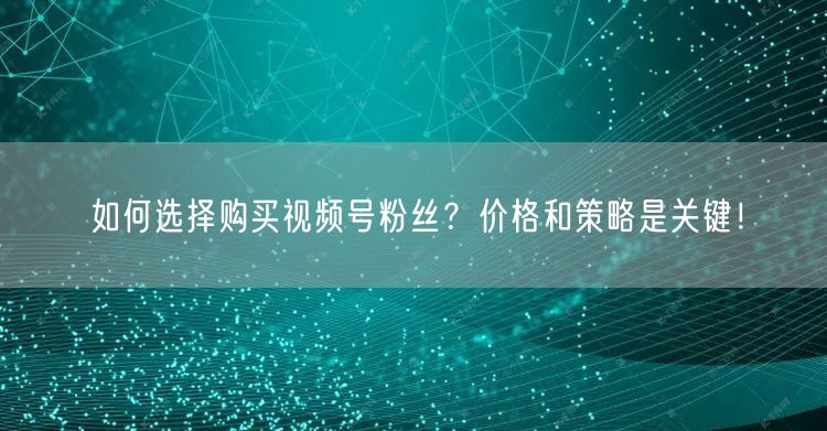 如何选择购买视频号粉丝？价格和策略是关键！