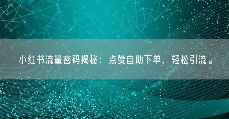 小红书流量密码揭秘：点赞自助下单，轻松引流。