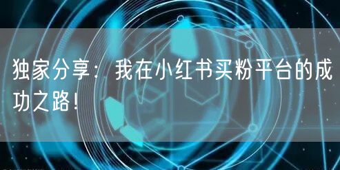 独家分享：我在小红书买粉平台的成功之路！